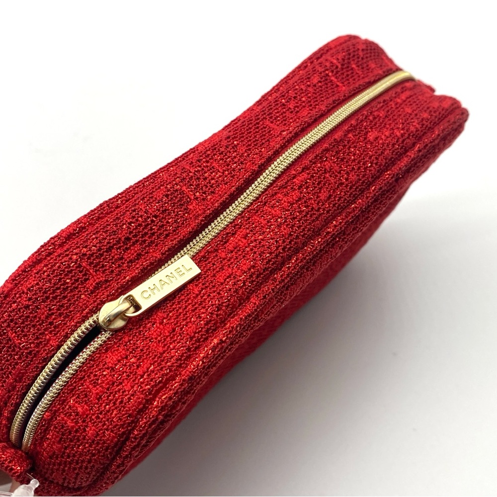 NEW Chanel Red Cosmetic Pouch Convertible Bag with Sparkle Finish Zipper Small - Picture 3 of 5